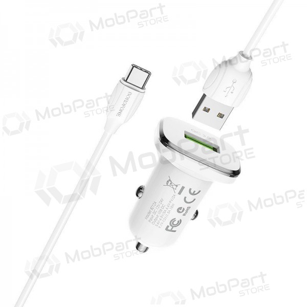 Ladegerät automobilinis Borofone BZ12A Quick Charge 3.0 + Type-C (Weiß)