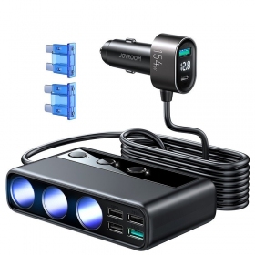 Ladegerät automobilinis Joyroom 9in1 154W 3x12V, PD USB Type-C, QC3.0 USB-A, 4xUSB-A JR-CL06