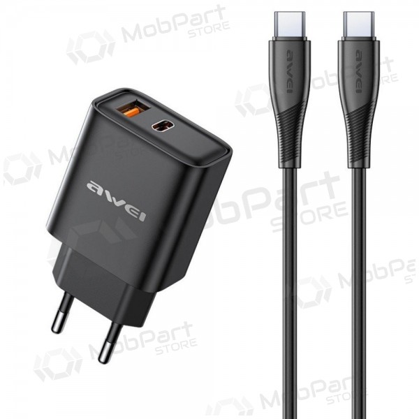 Ladegerät Awei PD81C-EU USB-A/USB-C + USB-C to USB-C cable Schwarz