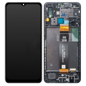 Ekranas Samsung A022F A02 (A022F LCD black flex) su lietimui jautriu stikliuku und rėmeliu Black original (service pack)