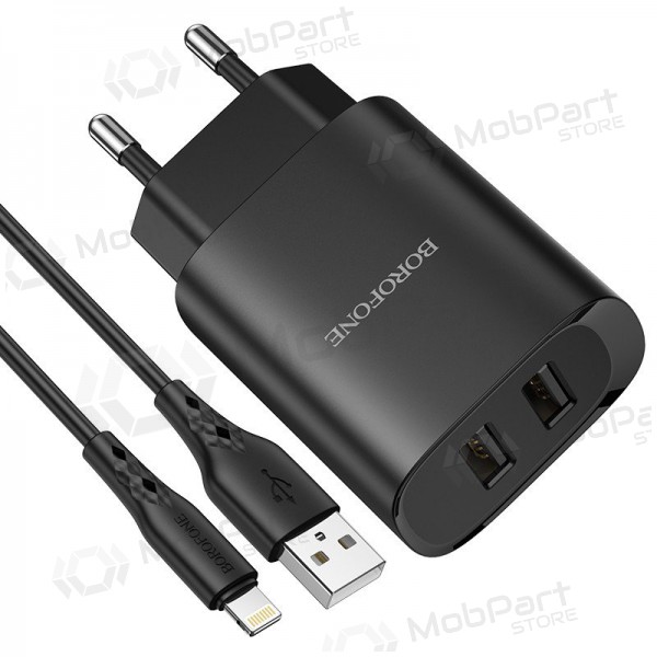 Ladegerät Borofone BN2 2xUSB 2.1A + Lightning (Schwarz)