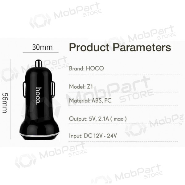 Auto-Ladegerät HOCO Z1 Dual USB (5V 2.1A) (Weiß)