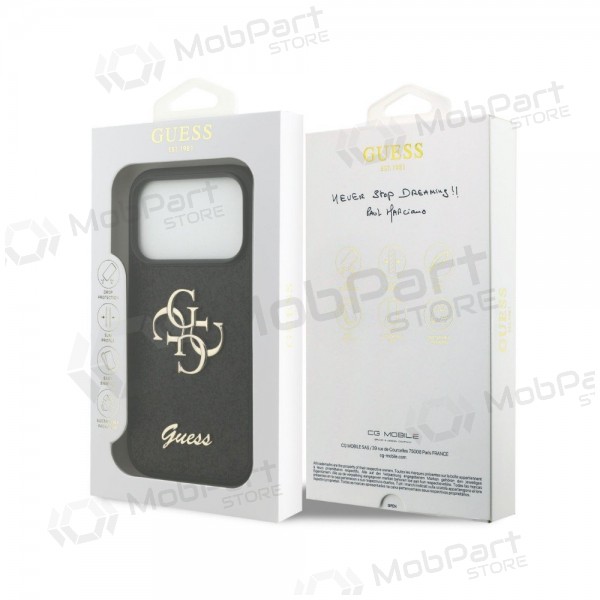 Apple iPhone 18 Pro Hülle - Guess PU Fixed Glitter 4G Metal Logo (Schwarz)
