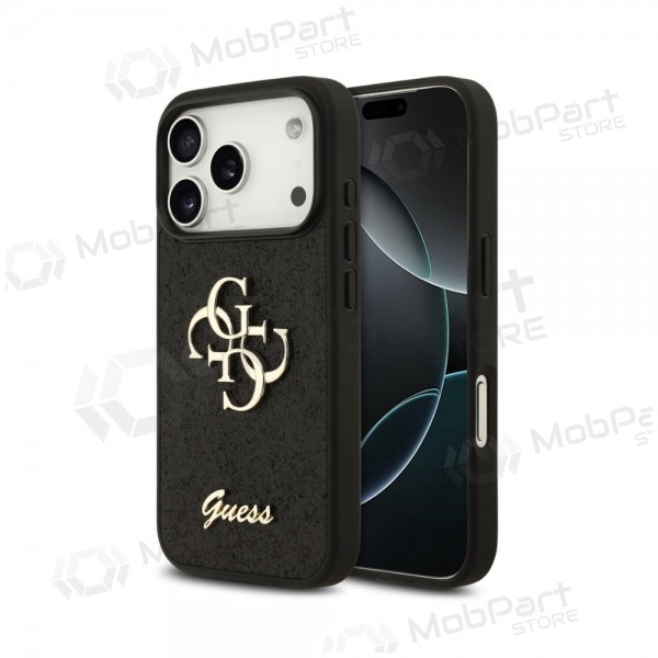 Apple iPhone 18 Pro Hülle - Guess PU Fixed Glitter 4G Metal Logo (Schwarz)