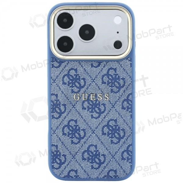 Apple iPhone 18 Pro Max Hülle - Guess PU Leather 4G Gold Frame Embossed MagSafe (blau)