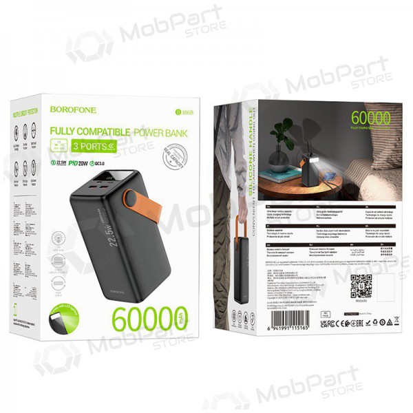 Externe Batterie Power Bank Borofone BJ66B 22.5W+PD20W 60000mAh Schwarz Externe Batterie Power Bank Borofone BJ66B 22.5W+PD20W 60000mAh Schwarz