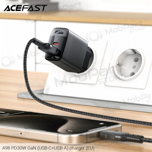 Ladegerät Acefast A98 30W GaN USB-C/USB-A Schwarz