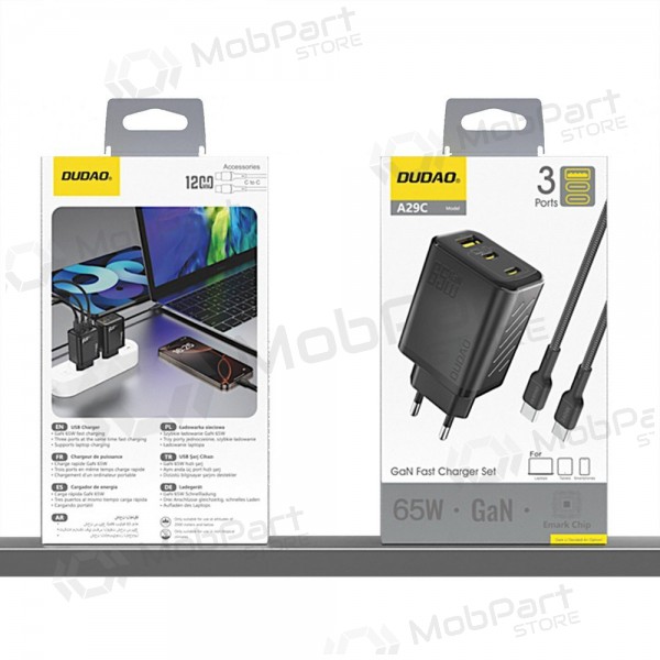 Telefonladegerät Dudao A28PC 45 W GaN 2x USB-C mit USB-C Kabel 1 m schwarz