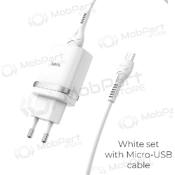 Ladegerät HOCO C12Q Smart USB + microUSB Kabel (QC3.0) (Weiß)
