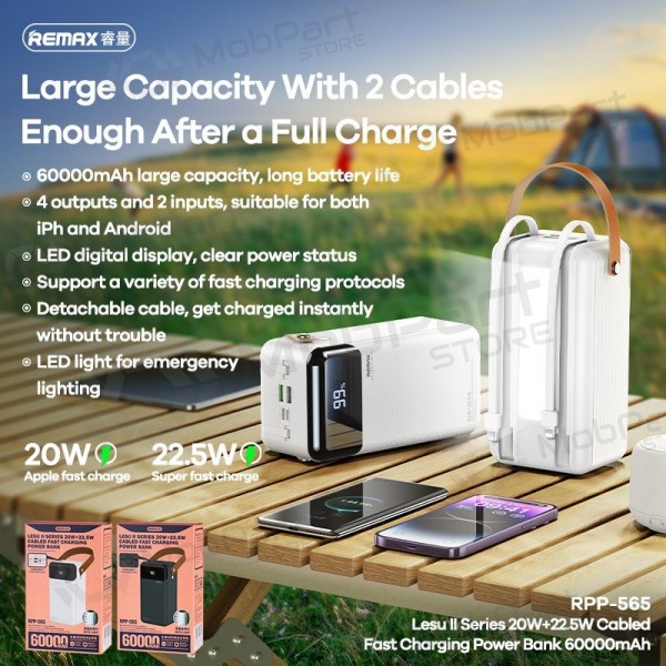 Externe Batterie Power Bank Remax RPP-565 22.5W 60000mAh Grau