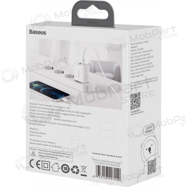 Ladegerät Baseus USB + Type-C 20W CCXJ-B02 (Weiß)