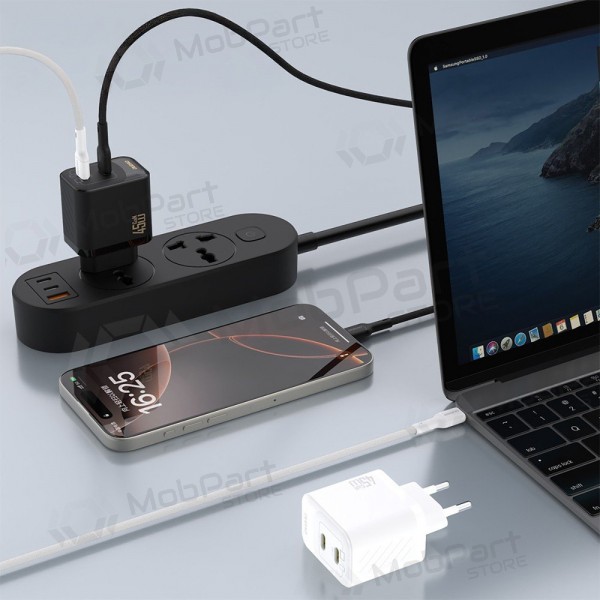Telefonladegerät Dudao A28PC 45 W GaN 2x USB-C mit USB-C Kabel 1 m schwarz