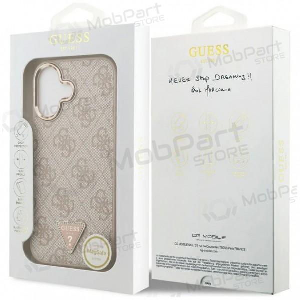 Apple iPhone 17 hülle - Guess PU Leather 4G Strass Triangle Logo Gold Frame MagSafe (rosa)