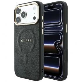 Apple iPhone 18 Pro Max hülle - Guess PU Leather 4G Gold Frame Embossed MagSafe (schwarz)