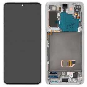 Ekranas Samsung G991 S21 5G su lietimui jautriu stikliuku und rėmeliu Phantom White original (service pack)