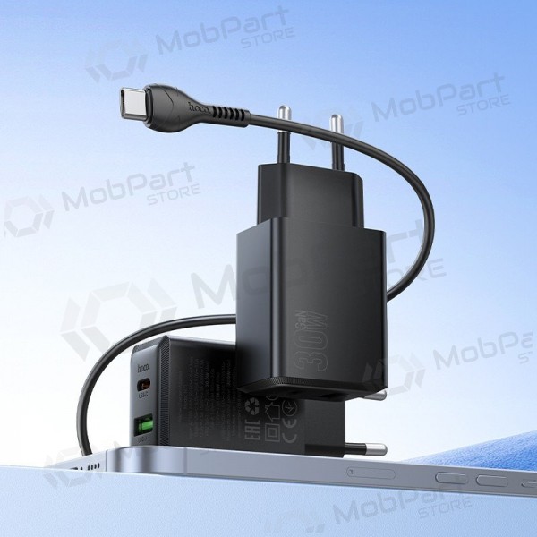 Telefonladegerät Hoco N71 30 W GaN USB-C + USB-A mit USB-C Kabel 1 m schwarz