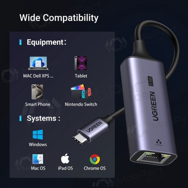 USB-C adapteris Ugreen CM648 USB-C zu RJ45 grau