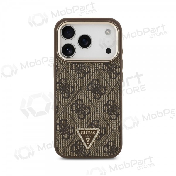 Apple iPhone 18 Pro Hülle - Guess PU Leather 4G Strass Triangle Logo Gold Frame MagSafe (braun)