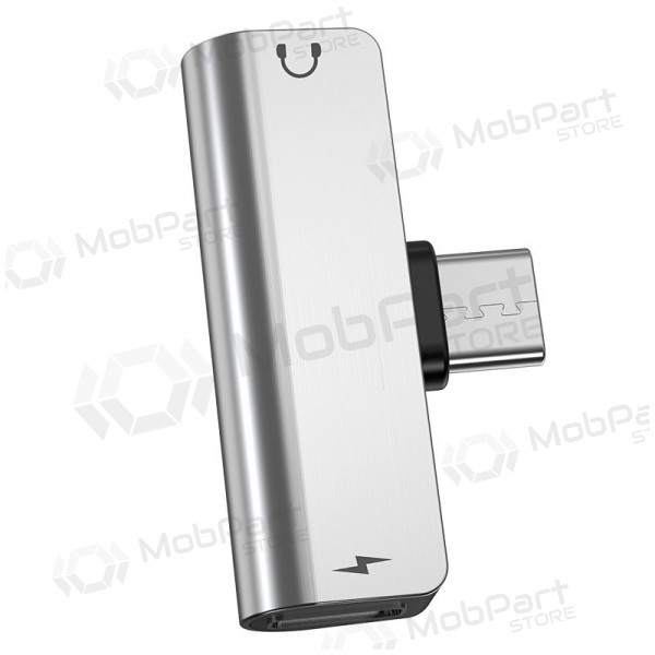 Adapter Hoco LS26 iš Type-C į Type-C + 3,5mm (Silbrig) Adapter Hoco LS26 iš Type-C į Type-C + 3,5mm (Silbrig)