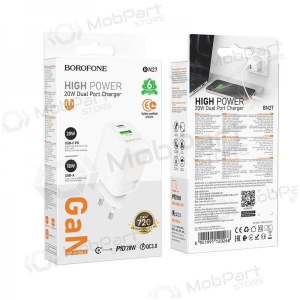 Ladegerät Borofone BN27 20W USB-C/USB-A Weiß