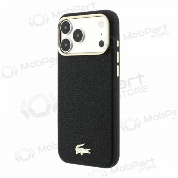 Apple iPhone 18 Pro Hülle - Lacoste PU Leather Champs Elysees Gold Logo MagSafe (schwarz)