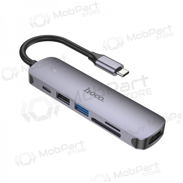 USB-C adapter Hoco HB28 USB-C zu HDMI + USB 3.0 + USB 2.0 + SD + TF + PD grau