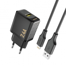 Telefonladegerät Dudao A23L 12 W USB-A mit USB-A zu Lightning Kabel 1 m schwarz