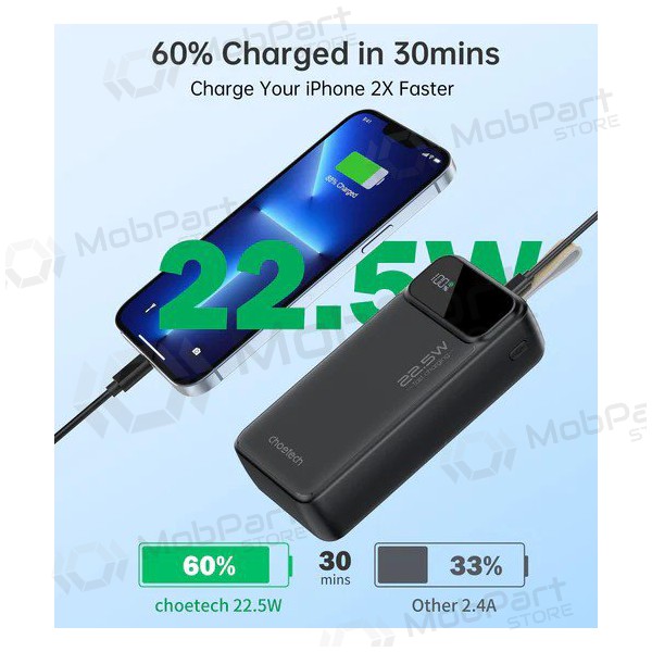 Externe Batterie Power Bank Choetech B730 22.5W 30000mAh Schwarz Externe Batterie Power Bank Choetech B730 22.5W 30000mAh Schwarz