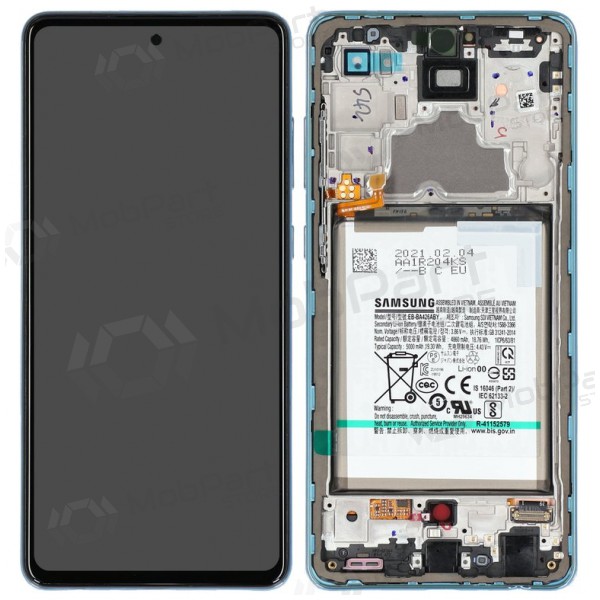 Ekranas Samsung A725/A726 A72 4G/5G 2021 su lietimui jautriu stikliuku und rėmeliu und Batterie Awesome Blue original (service pack) Ekranas Samsung A725/A726 A72 4G/5G 2021 su lietimui jautriu stikliuku und rėmeliu und Batterie Awesome Blue original (service pack)