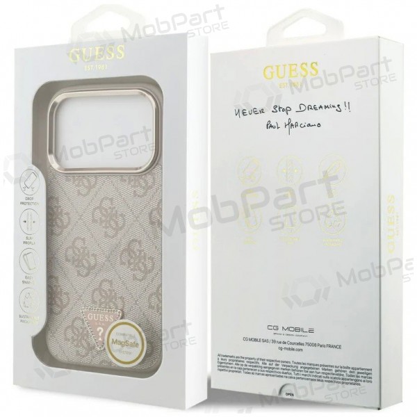 Apple iPhone 17 Pro hülle - Guess PU Leather 4G Strass Triangle Logo Gold Frame MagSafe (rosa)