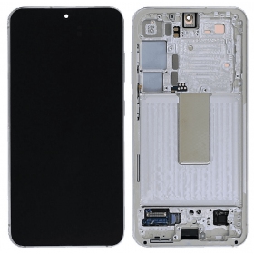 Ekranas Samsung S911 S23 5G su lietimui jautriu stikliuku und rėmeliu Cream original (service pack)