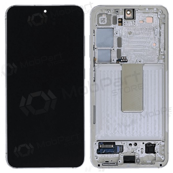 Ekranas Samsung S911 S23 5G su lietimui jautriu stikliuku und rėmeliu Cream original (service pack)