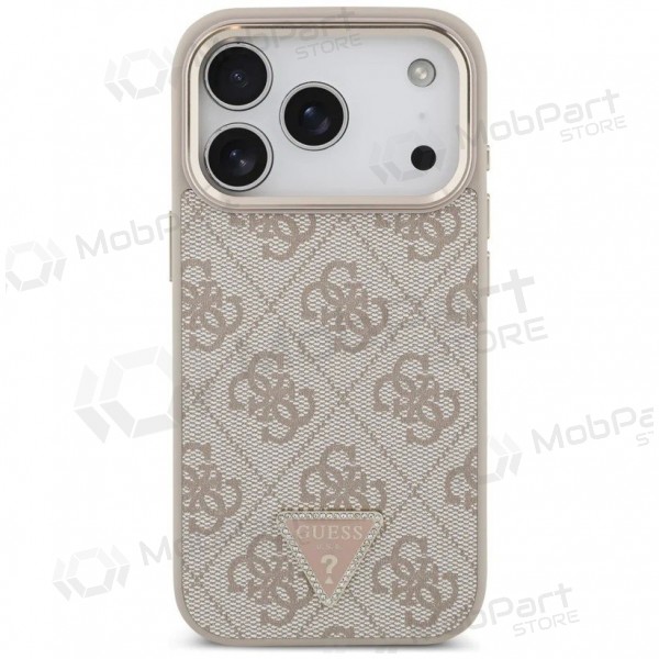 Apple iPhone 17 Pro Max hülle - Guess PU Leather 4G Strass Triangle Logo Gold Frame MagSafe (rosa)
