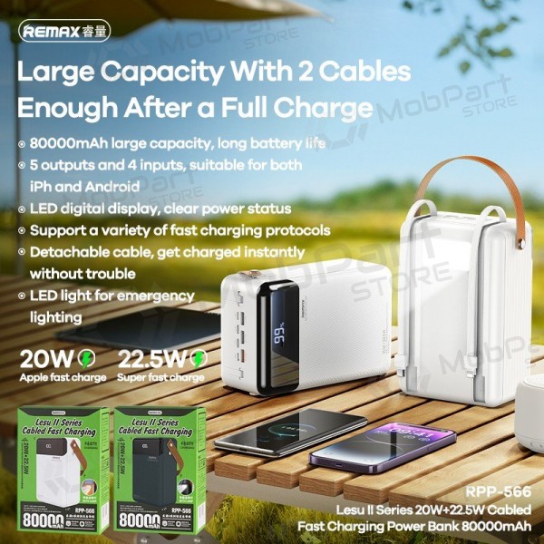 Externe Batterie Power Bank Remax RPP-566 22.5W 80000mAh Grau