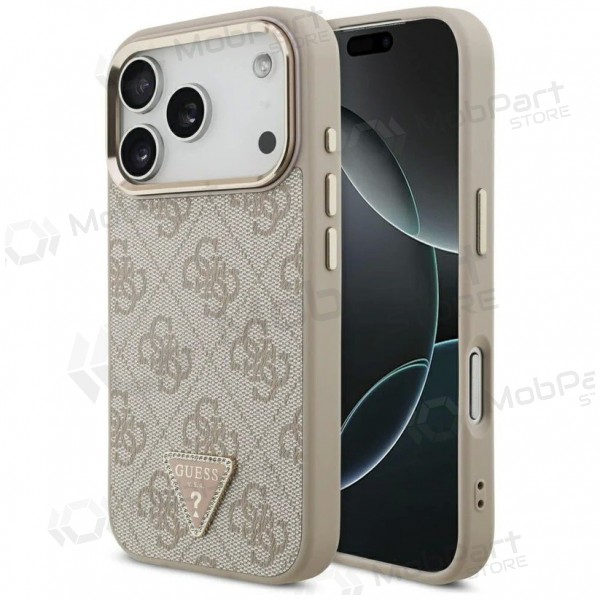 Apple iPhone 17 Pro Max hülle - Guess PU Leather 4G Strass Triangle Logo Gold Frame MagSafe (rosa)