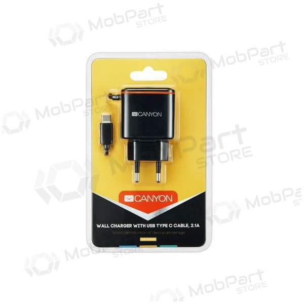 Ladegerät CANYON CNE-CHA042 + Type-C Kabel (1xUSB 5V 2.1A) (Schwarz)
