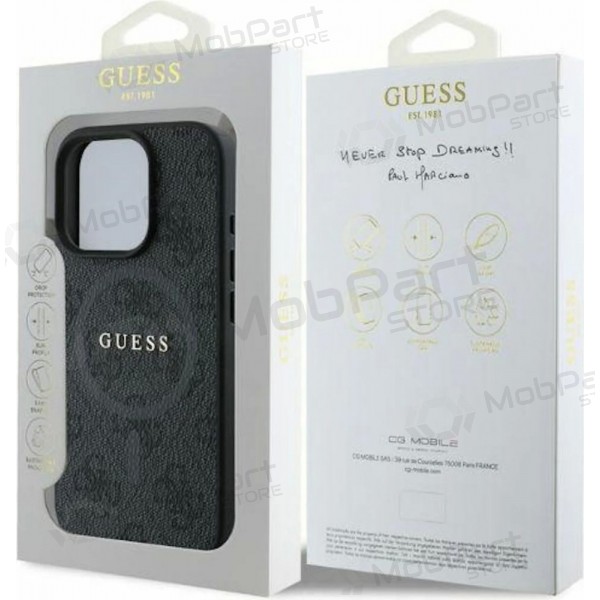 Apple iPhone 16 Pro hülle - Guess PU Leather 4G Colored Ring MagSafe (schwarz)