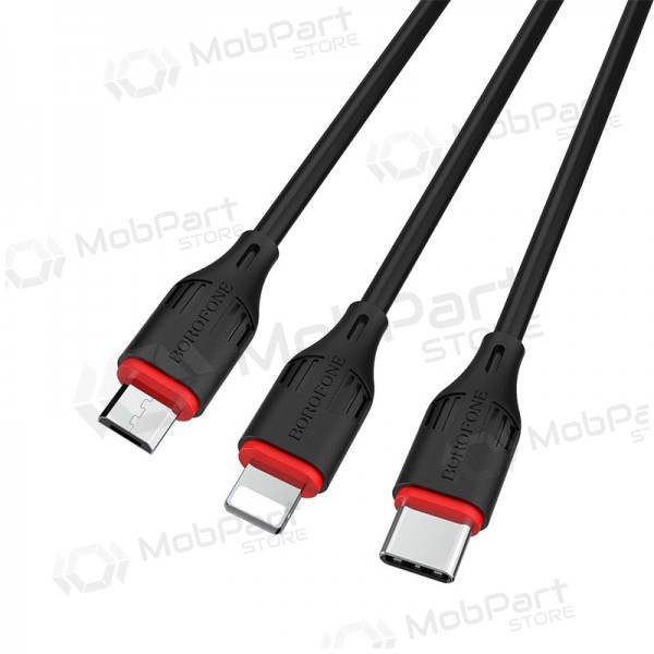 USB Kabel Borofone BX17 3in1 microUSB-Lightning-Type-C 1.0m (Schwarz)