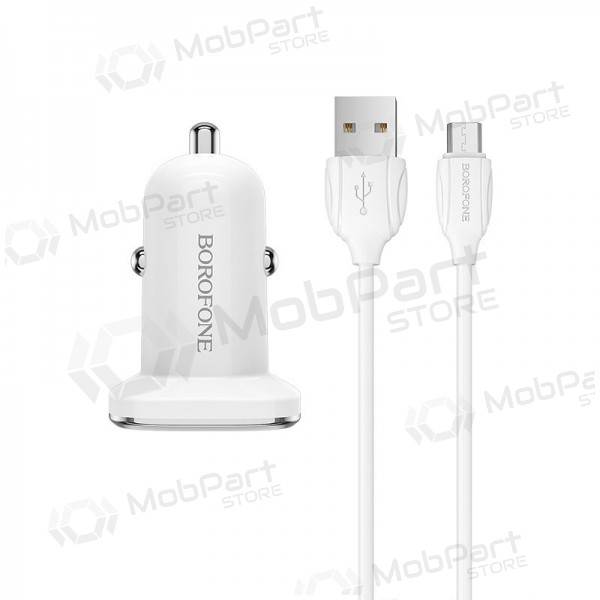 Ladegerät automobilinis Borofone BZ12 USB + microUSB (2.4A) (Weiß)