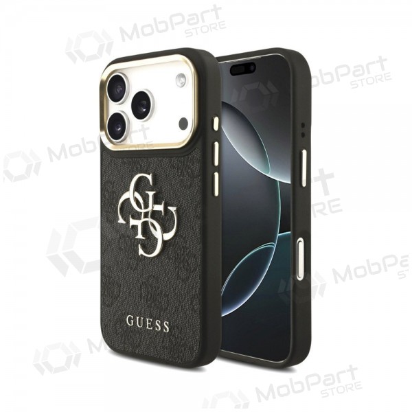 Apple iPhone 18 Pro hülle - Guess PU Leather 4G Metal Logo Gold Frame (schwarz)