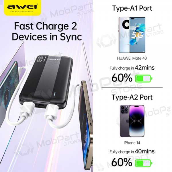 Externe Batterie Power Bank Awei P20K 5V/2.4A 10000mAh Schwarz Externe Batterie Power Bank Awei P20K 5V/2.4A 10000mAh Schwarz
