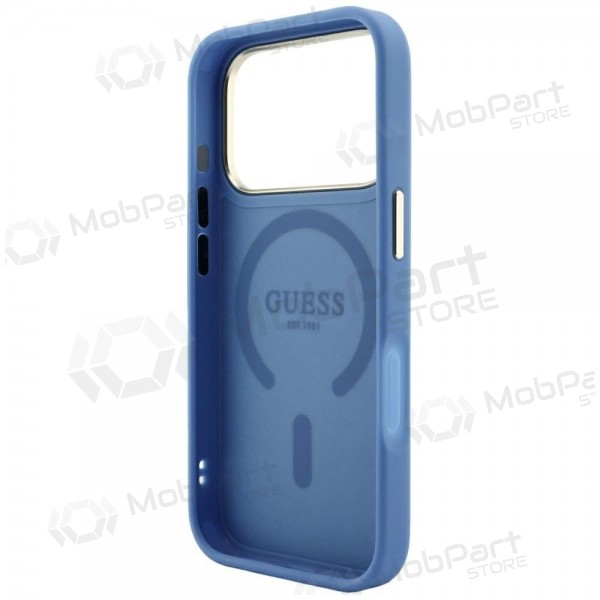 Apple iPhone 18 Pro Hülle - Guess PU Leather 4G Gold Frame Embossed MagSafe (blau)