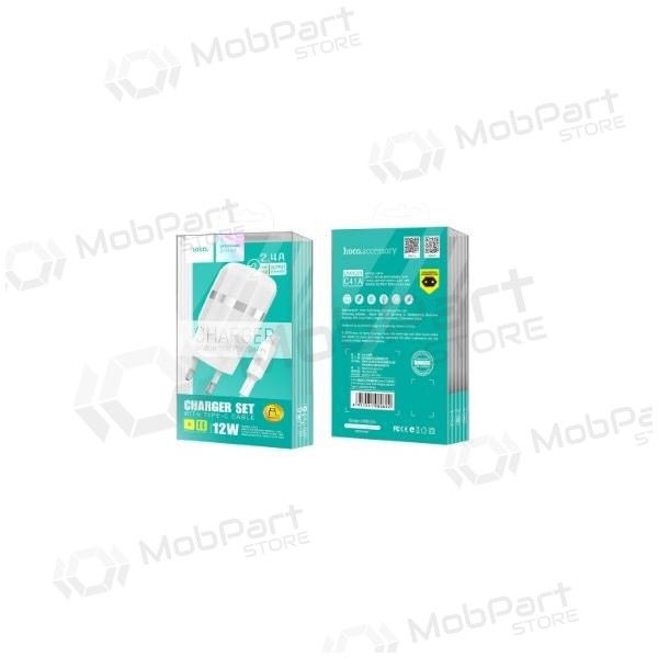 Ladegerät FastCharge HOCO C41A Wisdom Dual USB + microUSB Kabel (5V 2.4A) (Weiß)