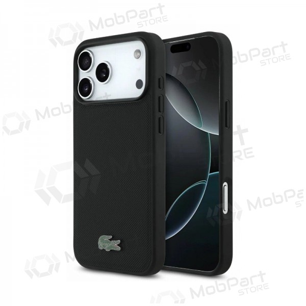 Apple iPhone 18 Pro Hülle - Lacoste PVC Petit Pique Semi Wrap Embossed MagSafe (Schwarz)