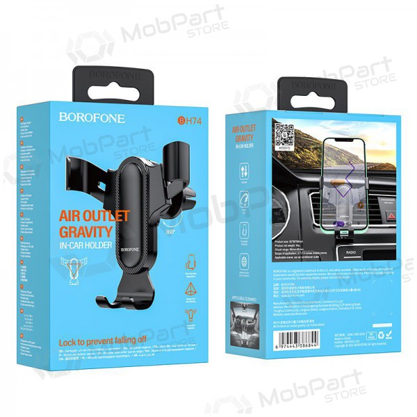 Automobilinis Universal telefono laikiklis Borofone BH74 mounted on ventilation grilles, Schwarz Automobilinis Universal telefono laikiklis Borofone BH74 mounted on ventilation grilles, Schwarz