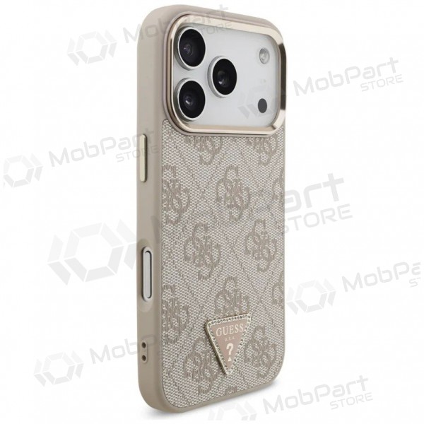Apple iPhone 17 Pro hülle - Guess PU Leather 4G Strass Triangle Logo Gold Frame MagSafe (rosa)