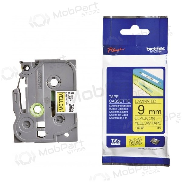 Brother TZe-621 (TZE621) laminierte Etikettenbandkassette P-touch, Schwarz auf Gelb 9mm, 8m