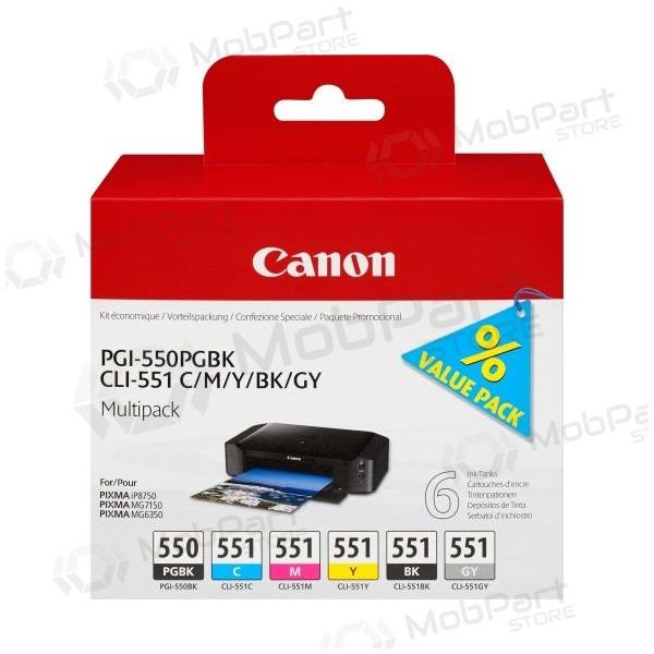Canon PGI-550/CLI-551 (6496B005) Tintenpatronen-Set, PGBK/C/M/Y/BK/GY