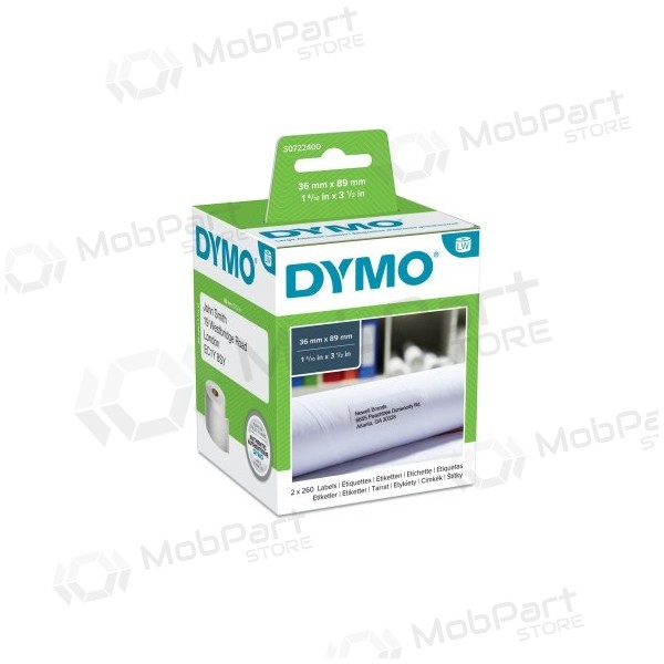 Dymo 99012 (S0722400) Etiketten 36 x 89 mm, 2 Rollen x 260 Etiketten, Weiß...